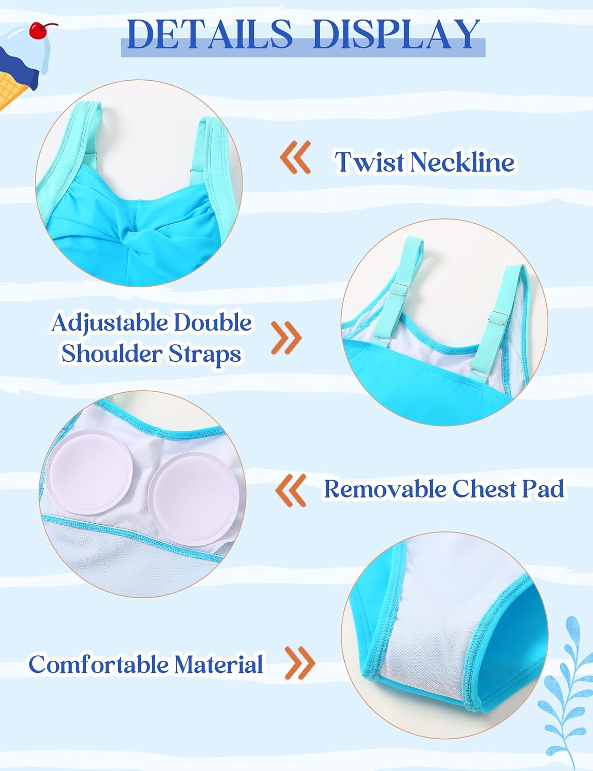 Girls Swimsuit One Piece,Cross Ruched Front+Chest Pads-Girls Bathing Suit Swimwear