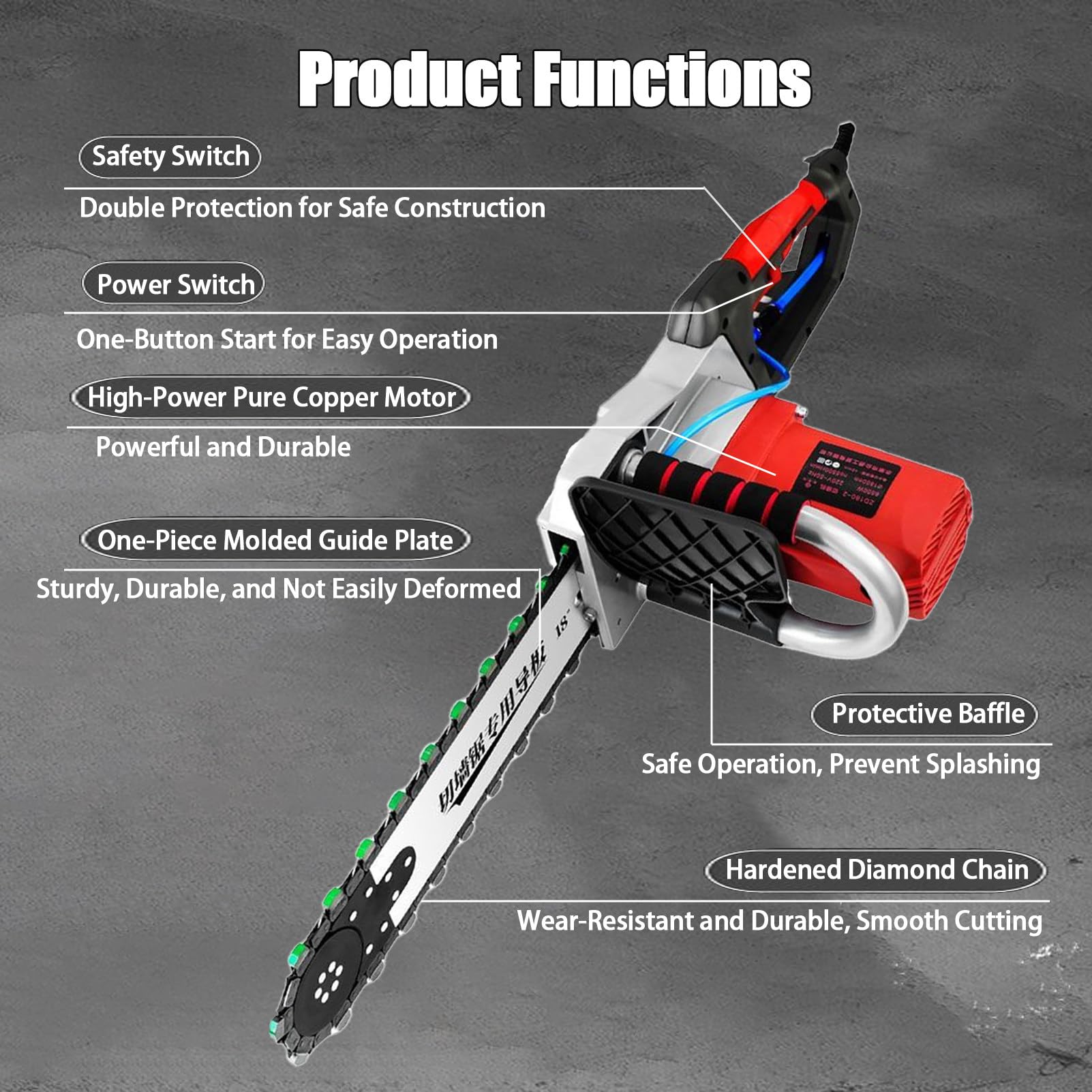 Máquina de Corte húmedo portátil, cortadora de Paredes con Sistema de supresión de Polvo Mediante Agua para Granito y hormigón Armado.