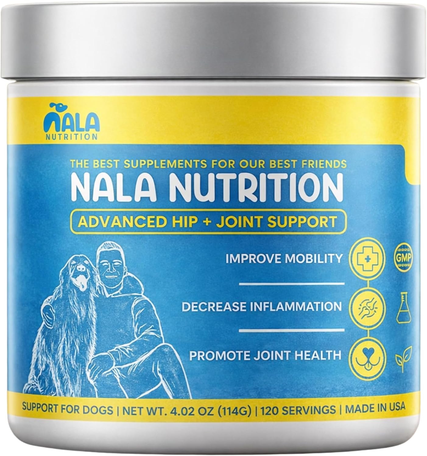 Dog Hip and Joint Supplement - with Vitamins, Glucosamine and Chondroitin | Pet Joint Supplement for Mobility and Health | 120 Scoops