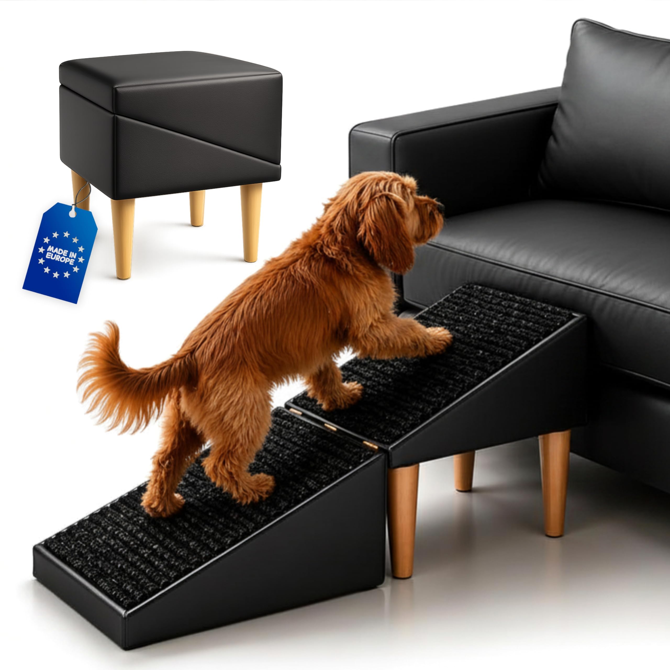 Escalier pour chien et chat âgé de 36 cm de hauteur pliable effet cuir noir