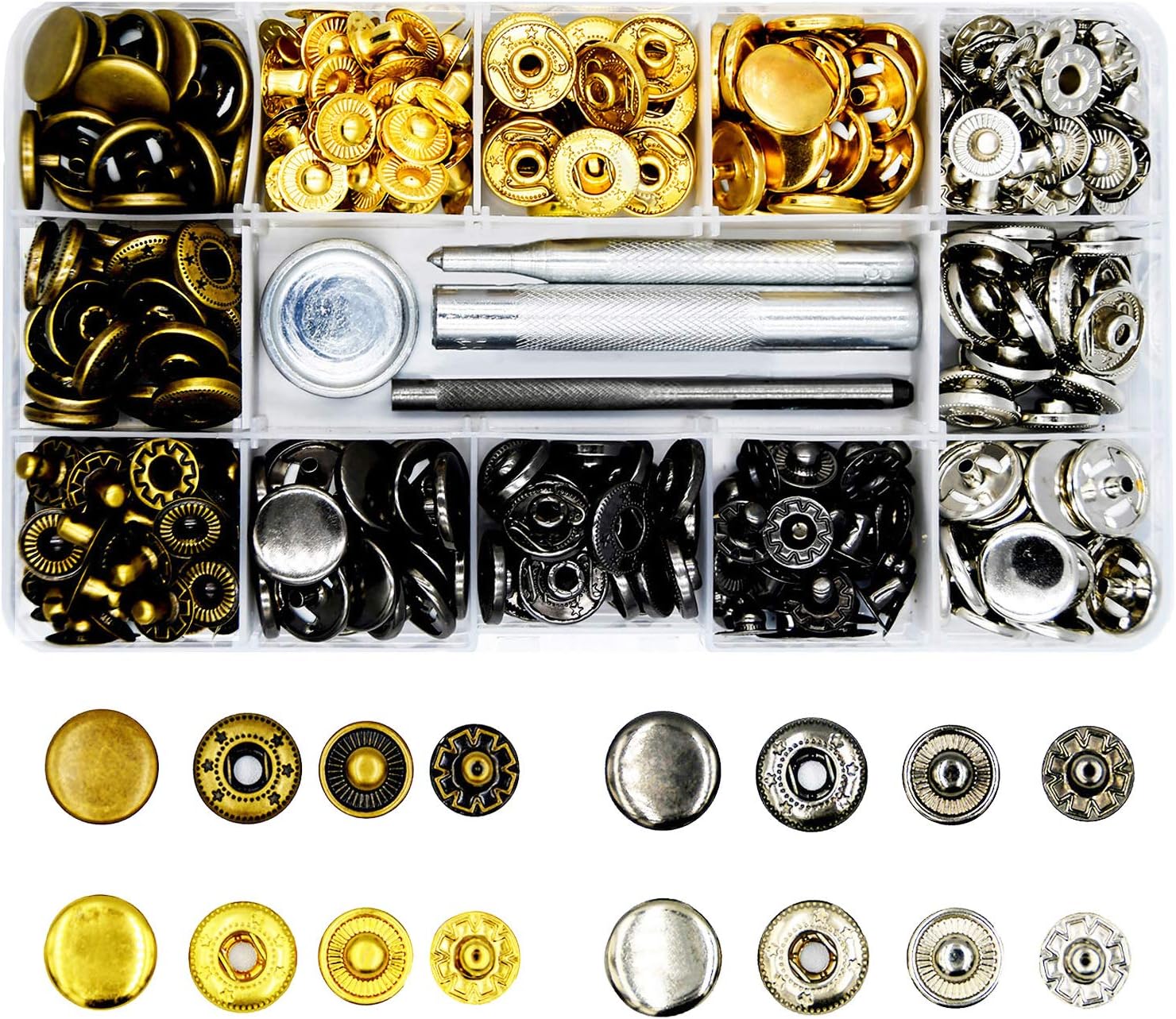 Lynda 80 Sets Metal Snap Button, 4 Colors Snap Fasteners with 4 Pieces Fixing Tools,Used in Leather Craft, DIY Craft, Overalls, Jacket and Jeans,12.5mm in Diameter …