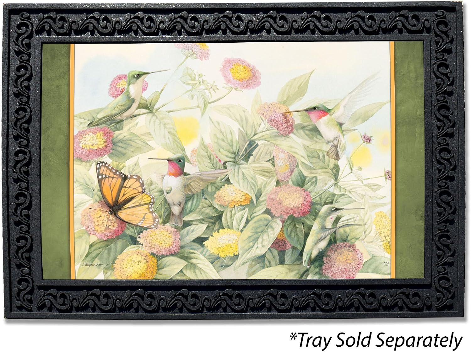 Flagology.com, Ruby Throated Hummingbirds and Butterfly Doormat - 18" x 30", Outdoor/Indoor, Heavy Duty Recycled Rubber, Non-Slip Backing, Officially Licensed Marjolein Bastin, Spring