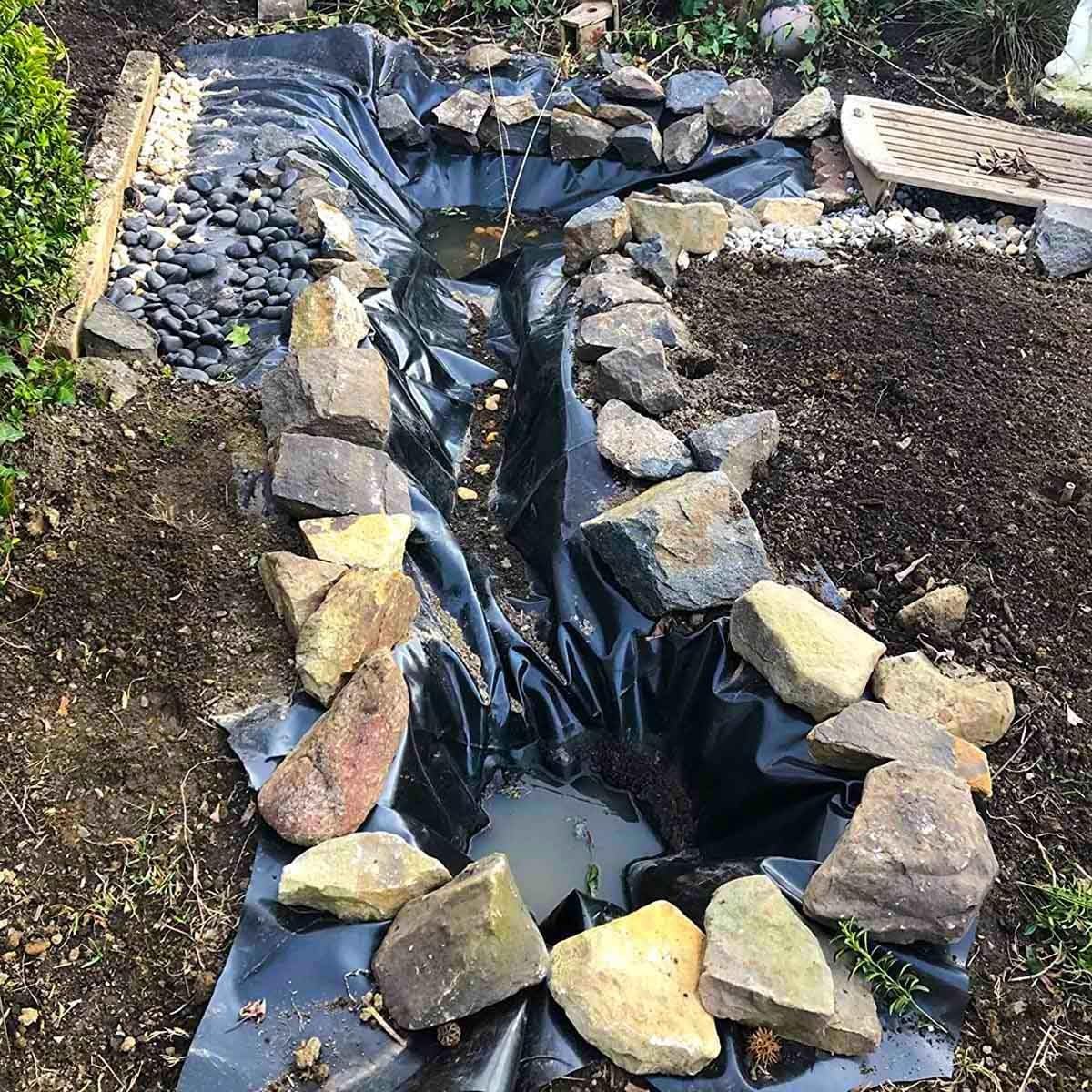 1x2.0m 3x4.0m 6x7.0m Telo per Laghetto Grande Rivestimento per Laghetti, Telo per Laghetto da Giardino, flessibile Fodera Per Laghetto, per cascate, ruscelli ed edifici, Resistente ai raggi UV Nero(9x