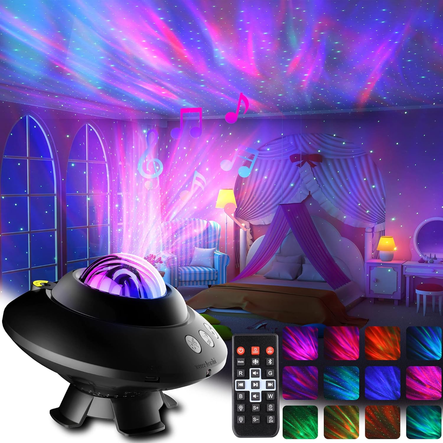 Star Projector Night Light, LinBii Galaxy Projector Star Light with Remote Control, Bluetooth Music Speaker, Timmer, Aurora Star Lamp Projector Light for Kids, Adults, Baby, Bedroom - - 