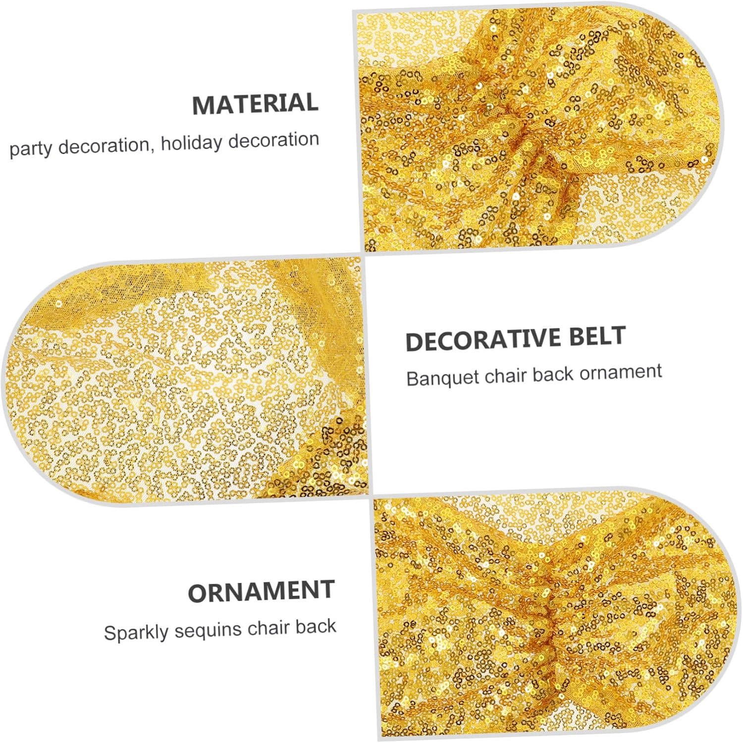 VOSAREA 10pcs Sequin Chair Sashes for Weddings and Parties Decorative Banquet Chair Bows Easy to Install for Elegant Events and Home Decor