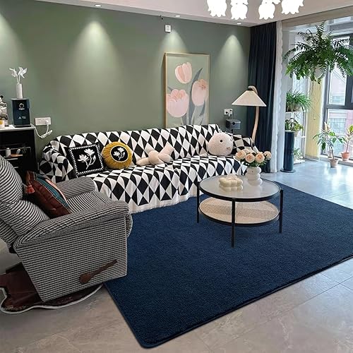 Miniatura 8 de DweIke Alfombras grandes para dormitorio, sala de estar, alfombras de interior de espuma viscoelástica gruesa de 6 x 9 pies, de color azul marino,