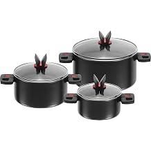 BALLARINI Click and Cook 810000.6 مجموعة من 3 صوص مع أغطية زجاجية مناسبة