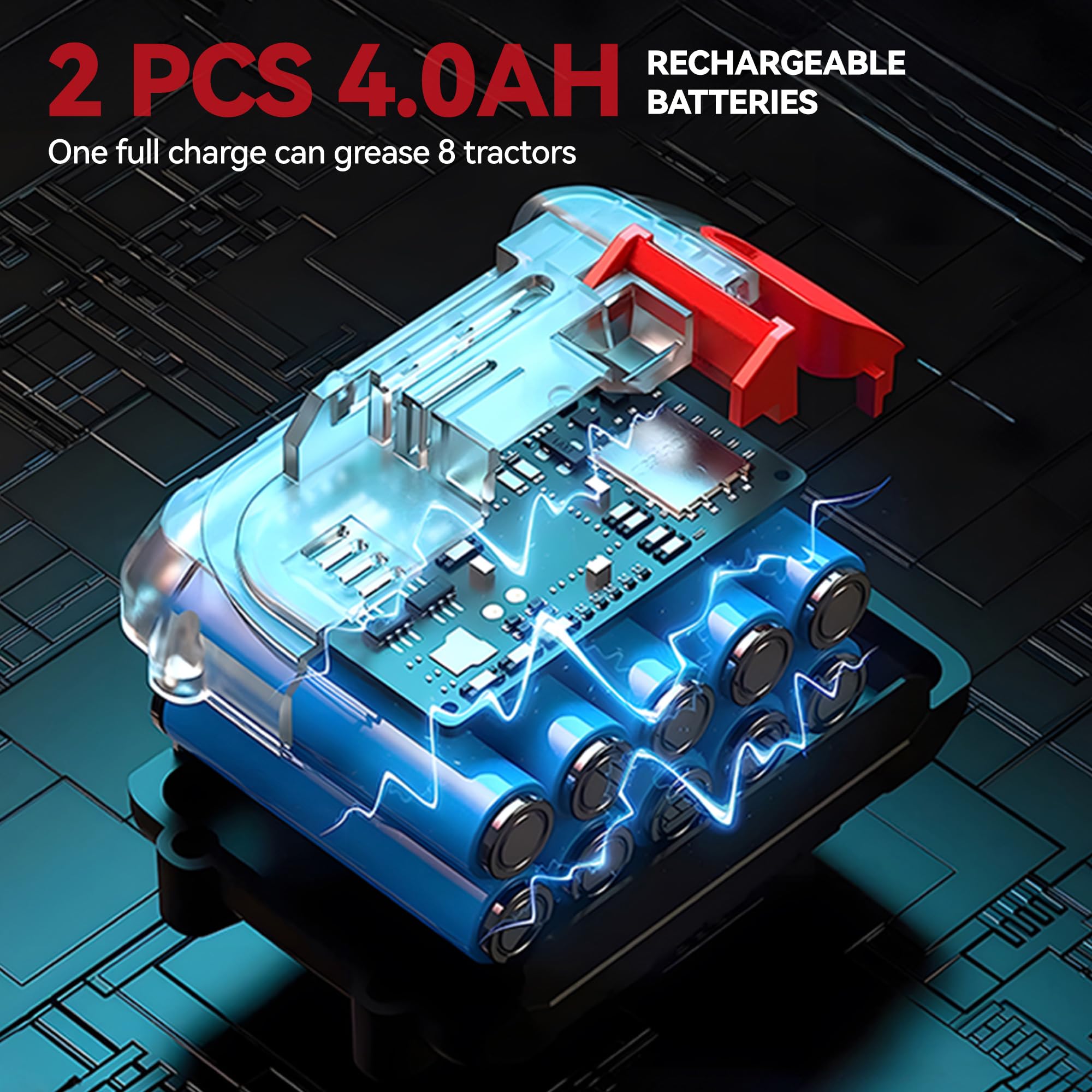 ONEVAN Ingrassatore a Batteria 12000 PSI, Pistola per Grasso Elettrica con Motore Brushless 800W, Serbatoio 600CC, 2 Batterie da 4.0Ah e Accessori Completi, per Auto, Agricoltura e Industria (Rosso)