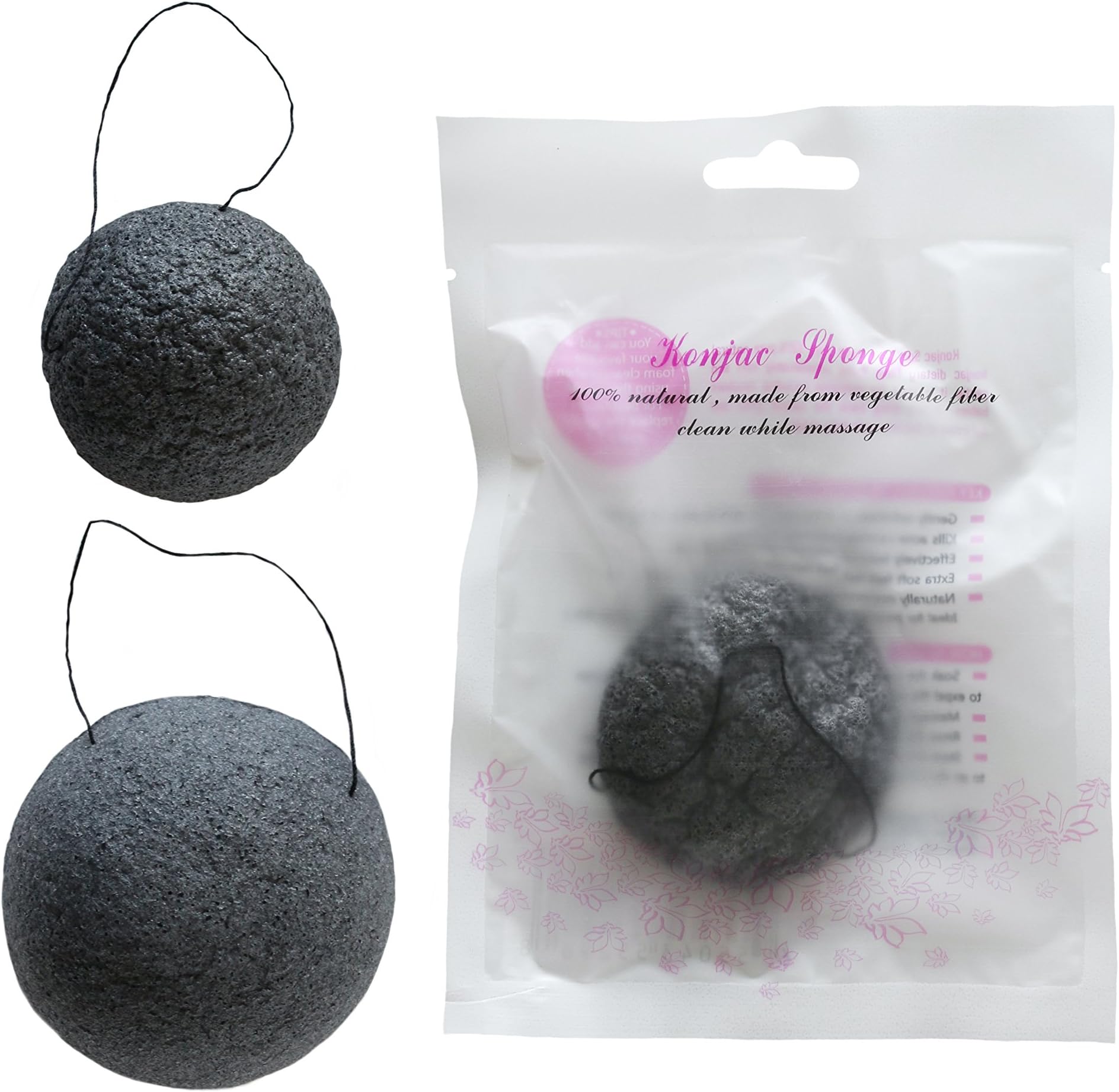 All Natural & Organic Konjac Skincare Sponge: Round Shape (Black)