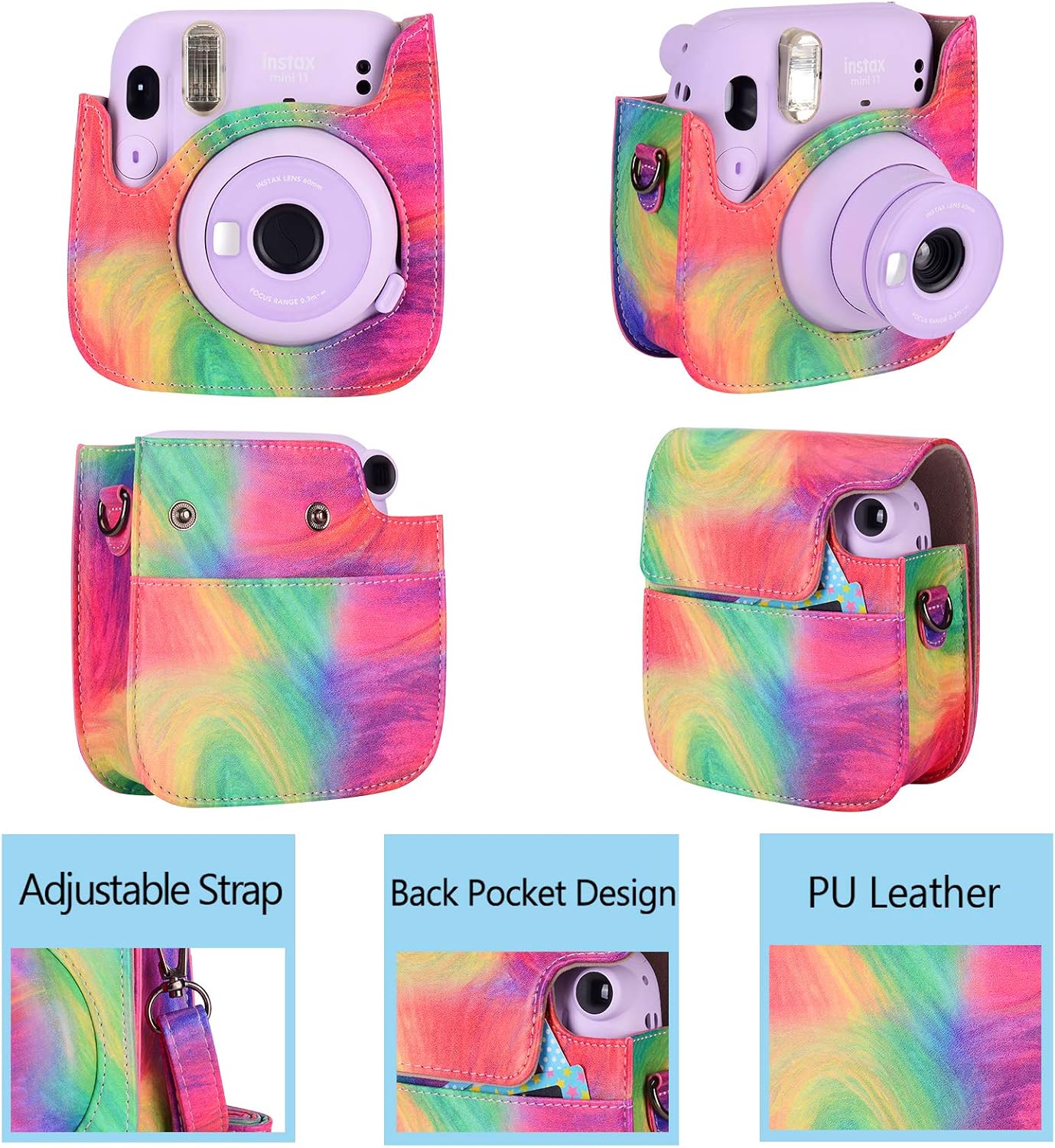 Tiessic Mini 11 Case Compatible with Fujifilm Instax Mini 11 Instant Camera with Shoulder Strap and Pocket - Oil Paint