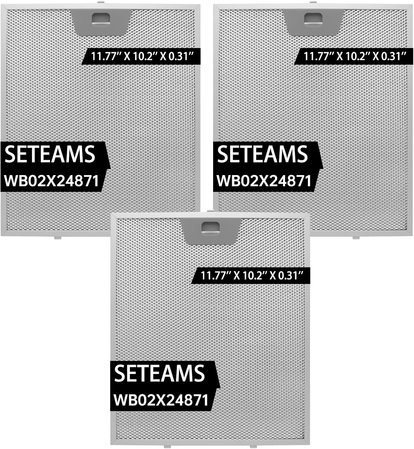 3 Pack WB02X24871 Range Hood Filter - Exact Fit 11.77" x 10.2" x 0.31" - Fits GE JVW5361EJ1ES, JVW5361SJSS, JVW5361EJ2ES, JVW5361BJ1TS by seteams (3 pack)
