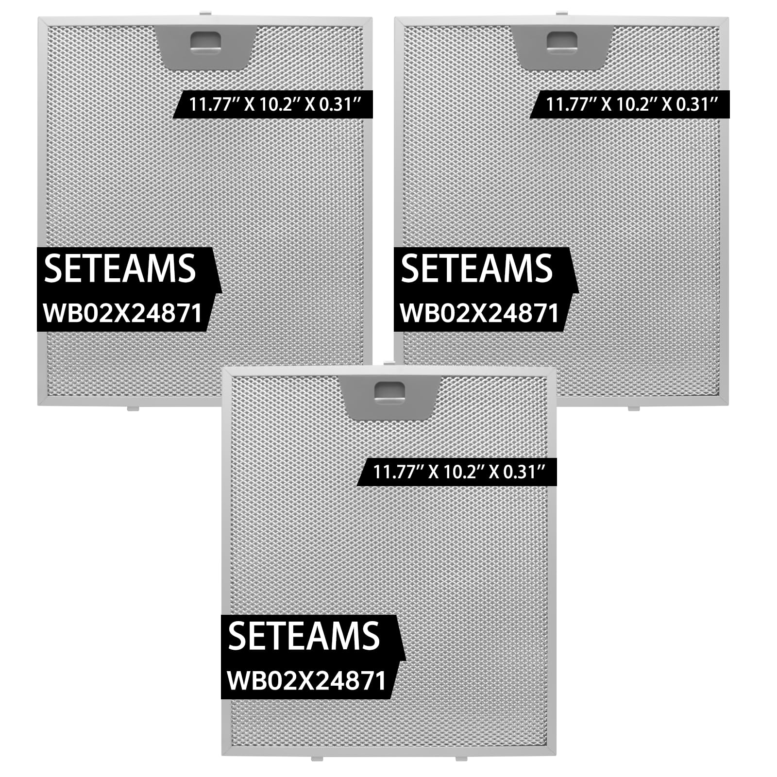 Photo 1 of 3 Pack WB02X24871 Range Hood Filter - Exact Fit 11.77" x 10.2" x 0.31" - Fits GE JVW5361EJ1ES, JVW5361SJSS, JVW5361EJ2ES, JVW5361BJ1TS by seteams (3 pack)