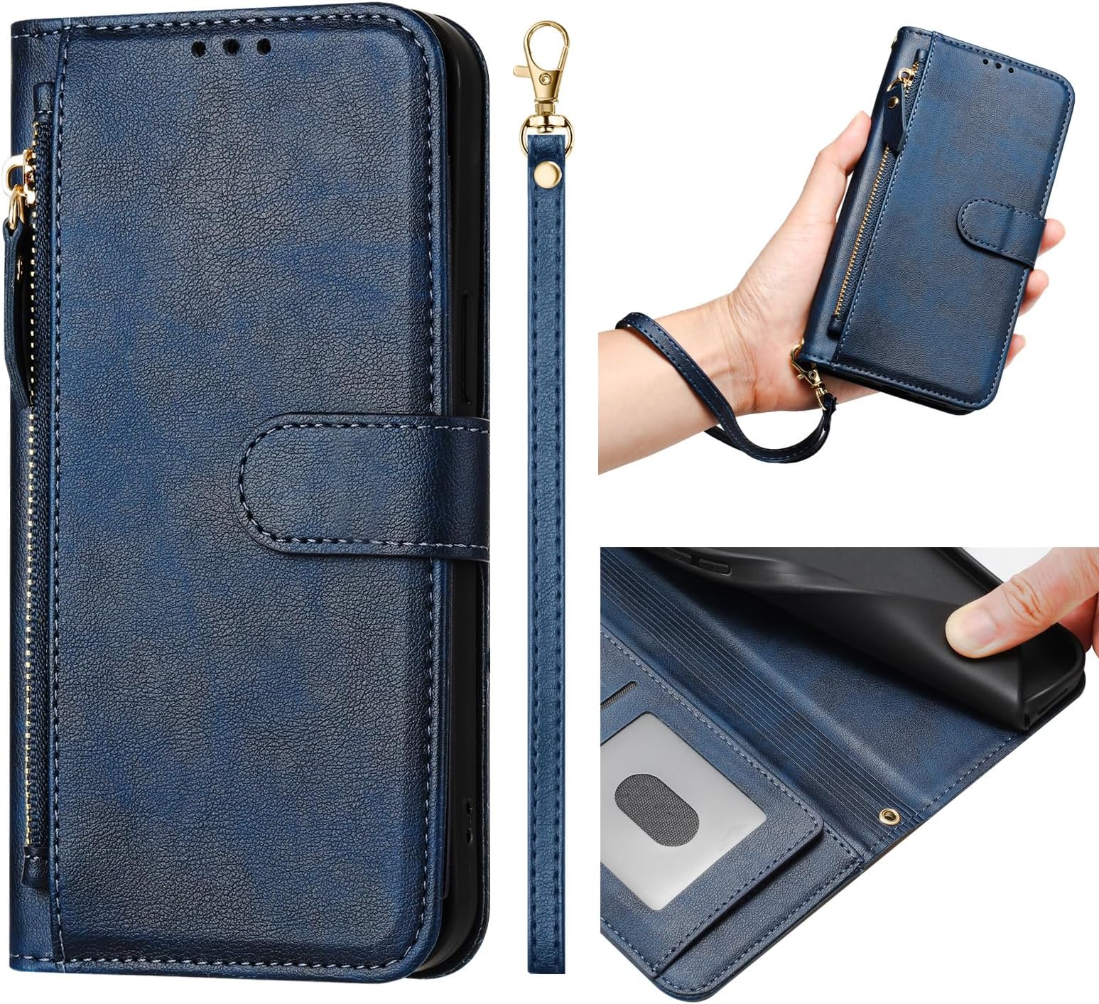SHIEIDWallet Case Compatible with Oukitel C50, Oukitel C50 Premium PU Leather [Magnetic Closure][Card Slots][Zipper Pocket], Case for Oukitel C50 Shockproof Flip Cover Blue