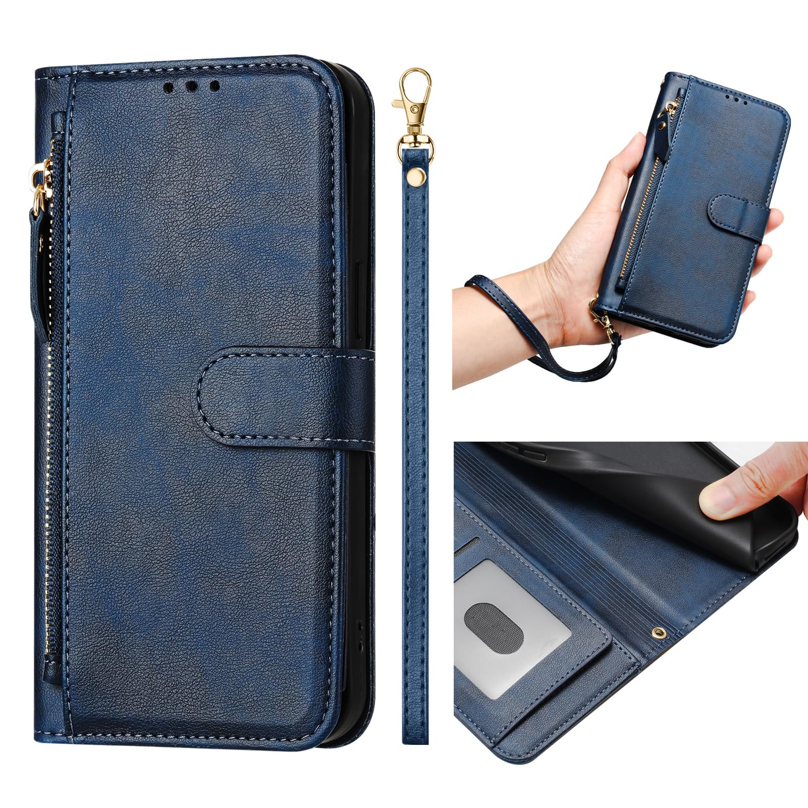 SHIEIDWallet Case Compatible with Oukitel C50, Oukitel C50 Premium PU Leather [Magnetic Closure][Card Slots][Zipper Pocket], Case for Oukitel C50 Shockproof Flip Cover Blue