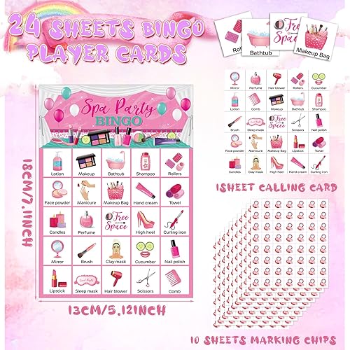 Miniatura 7 de Liliful Juego de bingo para fiesta de spa, 35 piezas, para 24 jugadores, para fiesta de maquillaje, juegos temáticos de belleza para mujeres
