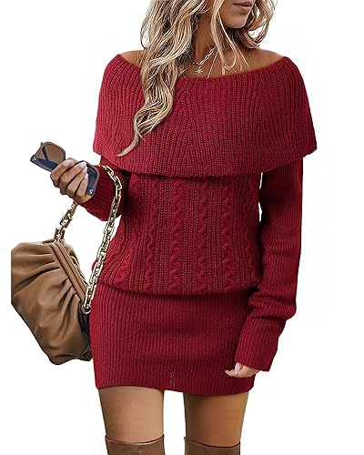 Bebonnie Women's Long Sleeve Cowl Neck Chunky Cable Knit Sexy