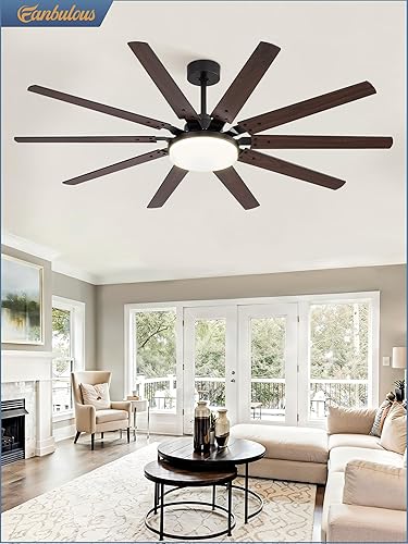 Miniatura 8 de Ventiladores de techo grandes de 65 pulgadas con luces y control remoto, ventilador de techo negro para exteriores con 10 aspas, luz LED de 32 W, 3