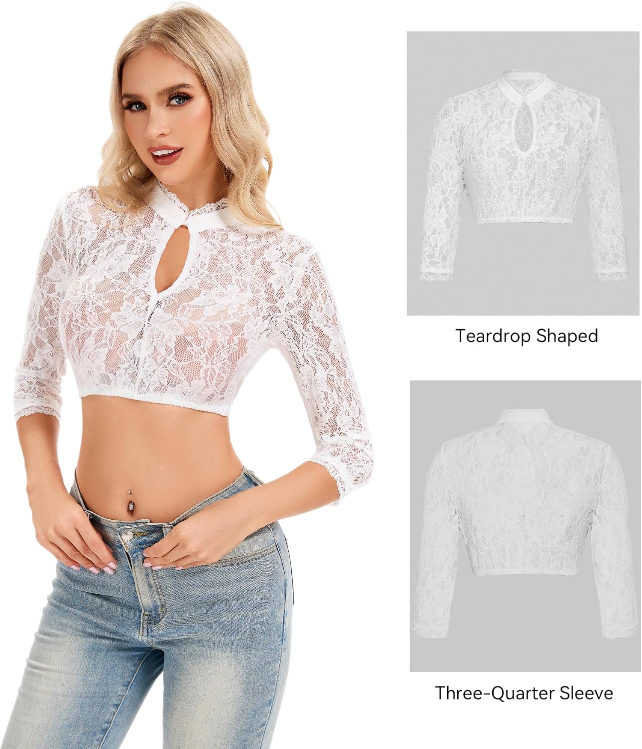 LUYANA Women's German Lace Dirndl Blouse High Neck Traditional Bavarian Tracht Top for Oktoberfest
