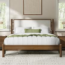 DG Casa Queen Size Solid Wood Brown with Upholstered Boucle Headboard, Modern Bed Frame