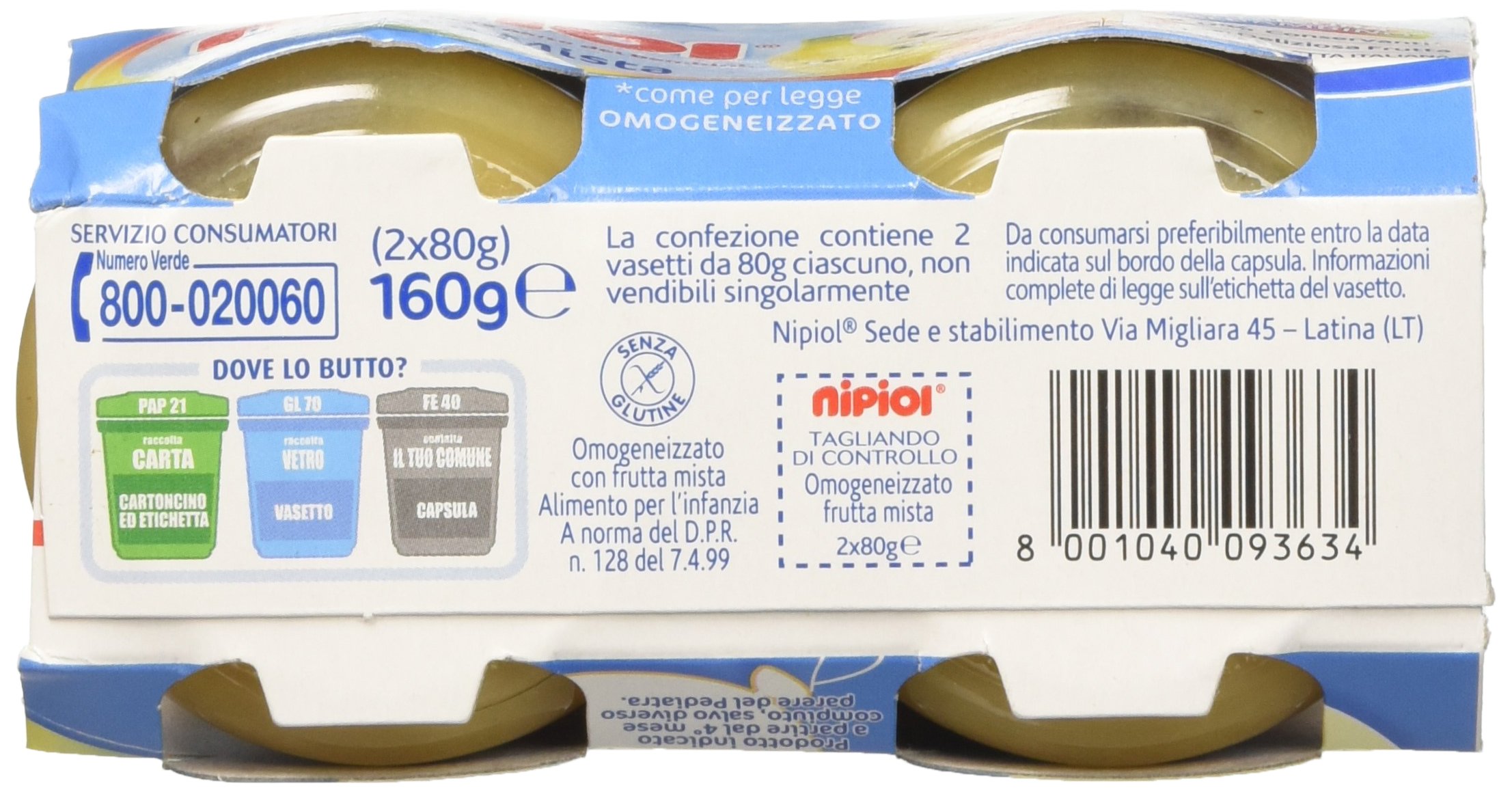 Nipiol Omogeneizzato Frutta Mista 24x80g