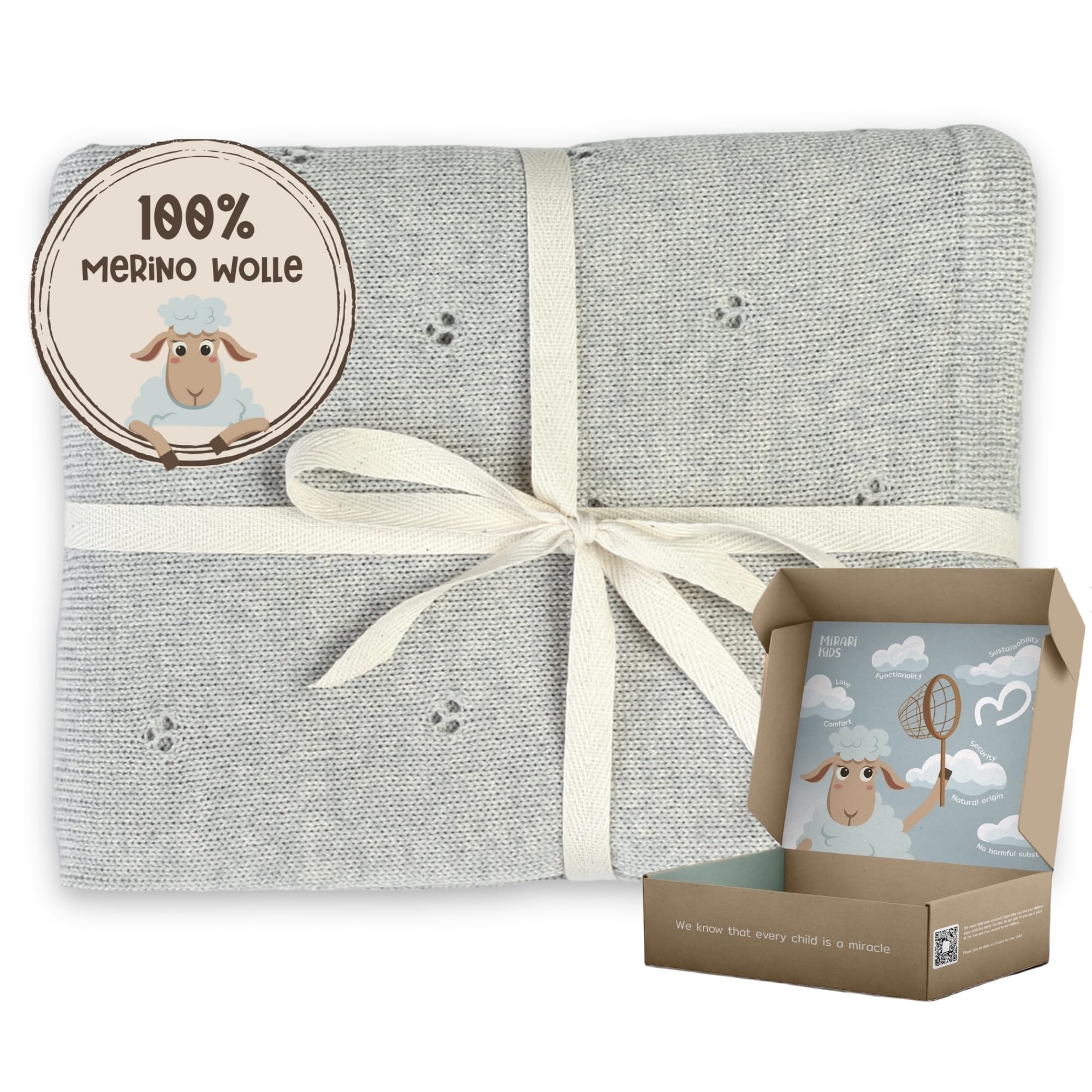 MIRARI Kids Babydecke 100% Merino Wolle I Baby Erstausstattung Neugeborene I Babydecke Winter 75 x 100 cm I Einschlagdecke babyschale Winter I Merino Decke I Wolldecke mit Geschenkbox