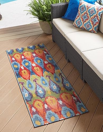 Unique Loom Outdoor Modern Collection - Alfombra de área Ikat (2' x 5' 1", multi borgoña) disponible en Yaxa Peru