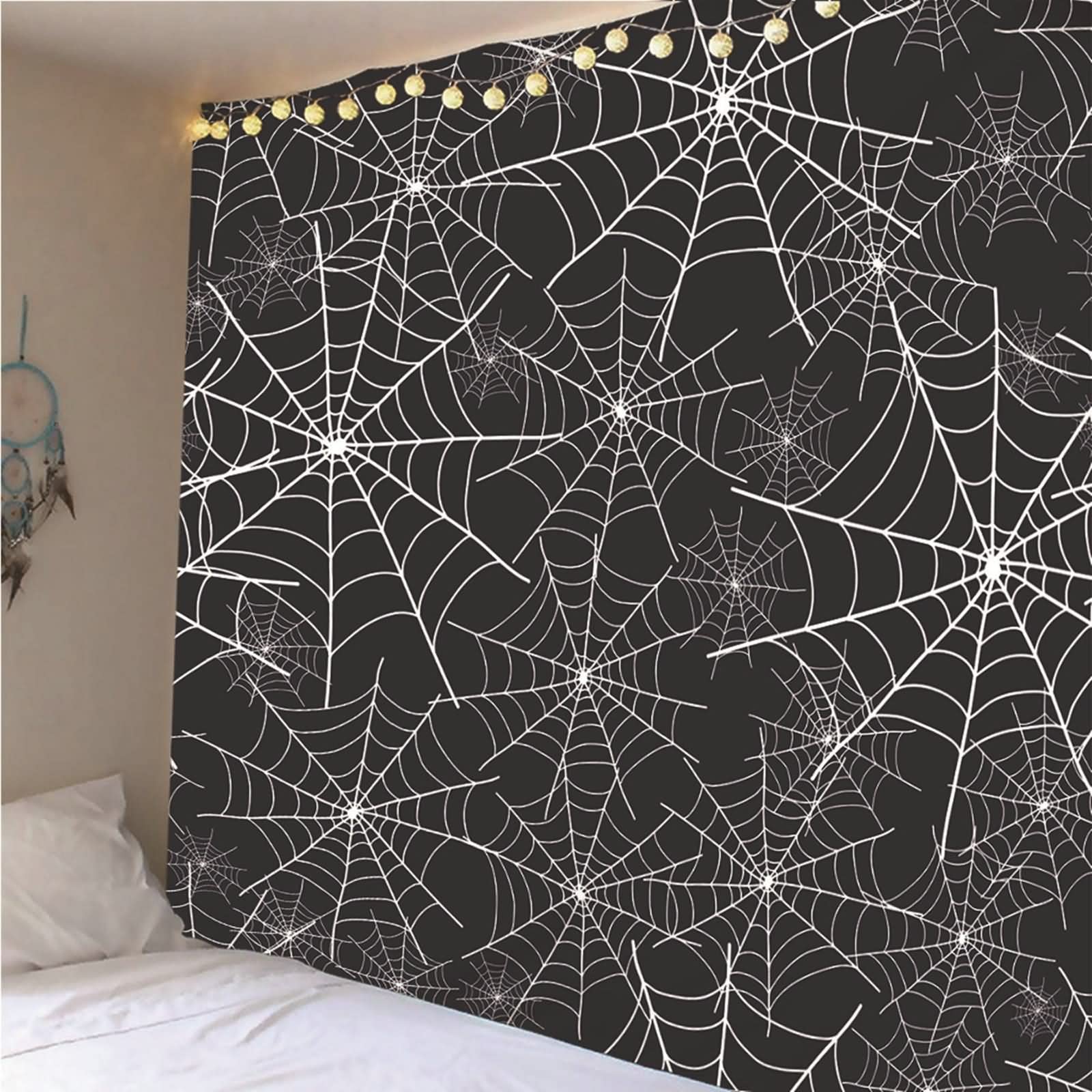 Macrame Tapiz Pared Grande, Decoración Pared Cocina Telaraña Poliéster Blanco Negro 240x220CM Regalo Mujer