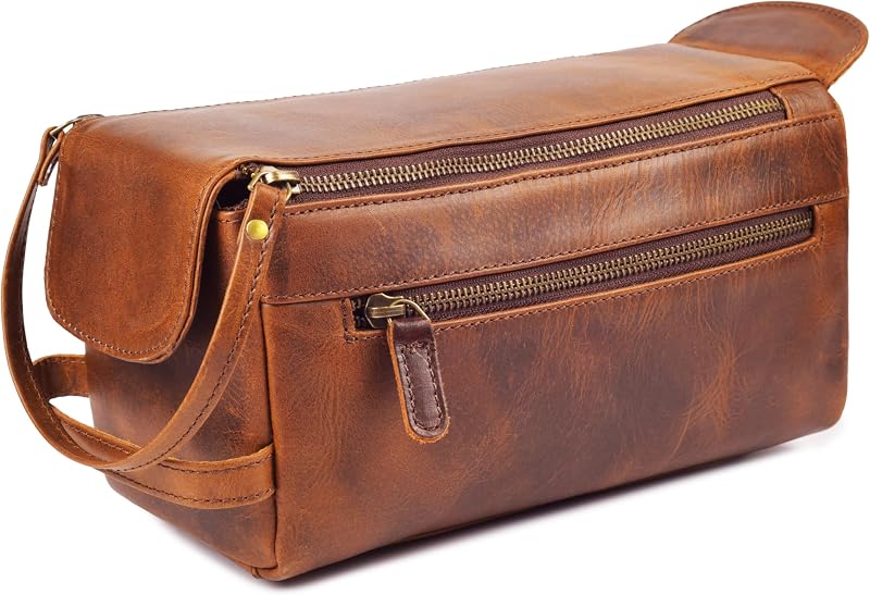 Necessaire de viagem Leather & latch em couro, Rustic Brown, 20,07 cm x 12,7 cm x 11,43 cm, 1 unidade