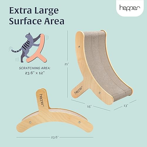 Miniatura 7 de Hepper Hi-Lo Rascador de cartón para gatos con madera real y marco de metal, rascador de 3 posiciones para gatos de interior, tabla curvada para
