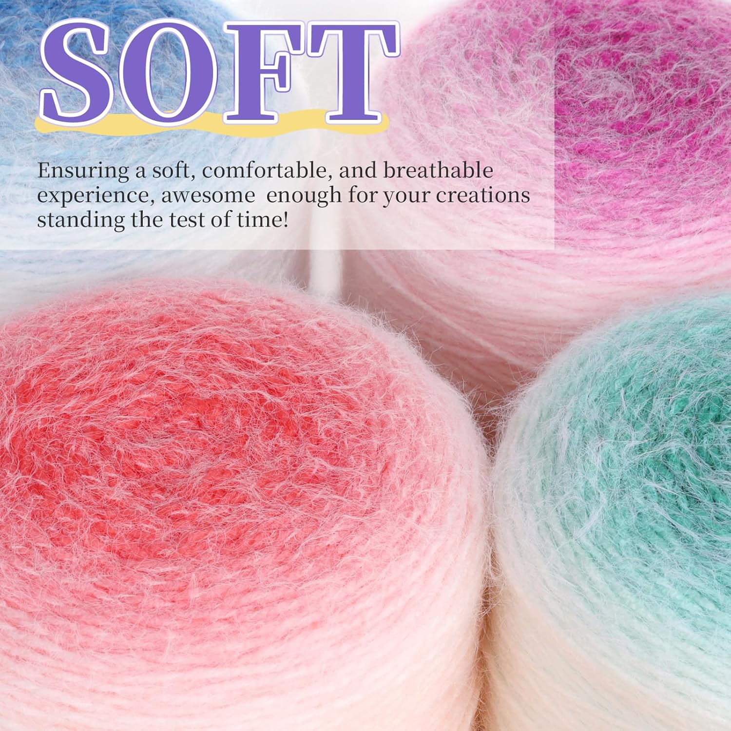 Aeelike Gradient Yarn for Crocheting, Soft Ombré Yarn with Vibrant Colors 4 x 190g (6.7 oz) 400m (437.5 Yards) for DIY Making Flower Bouquet Blanket Scarves Hat, Dreamy Purple