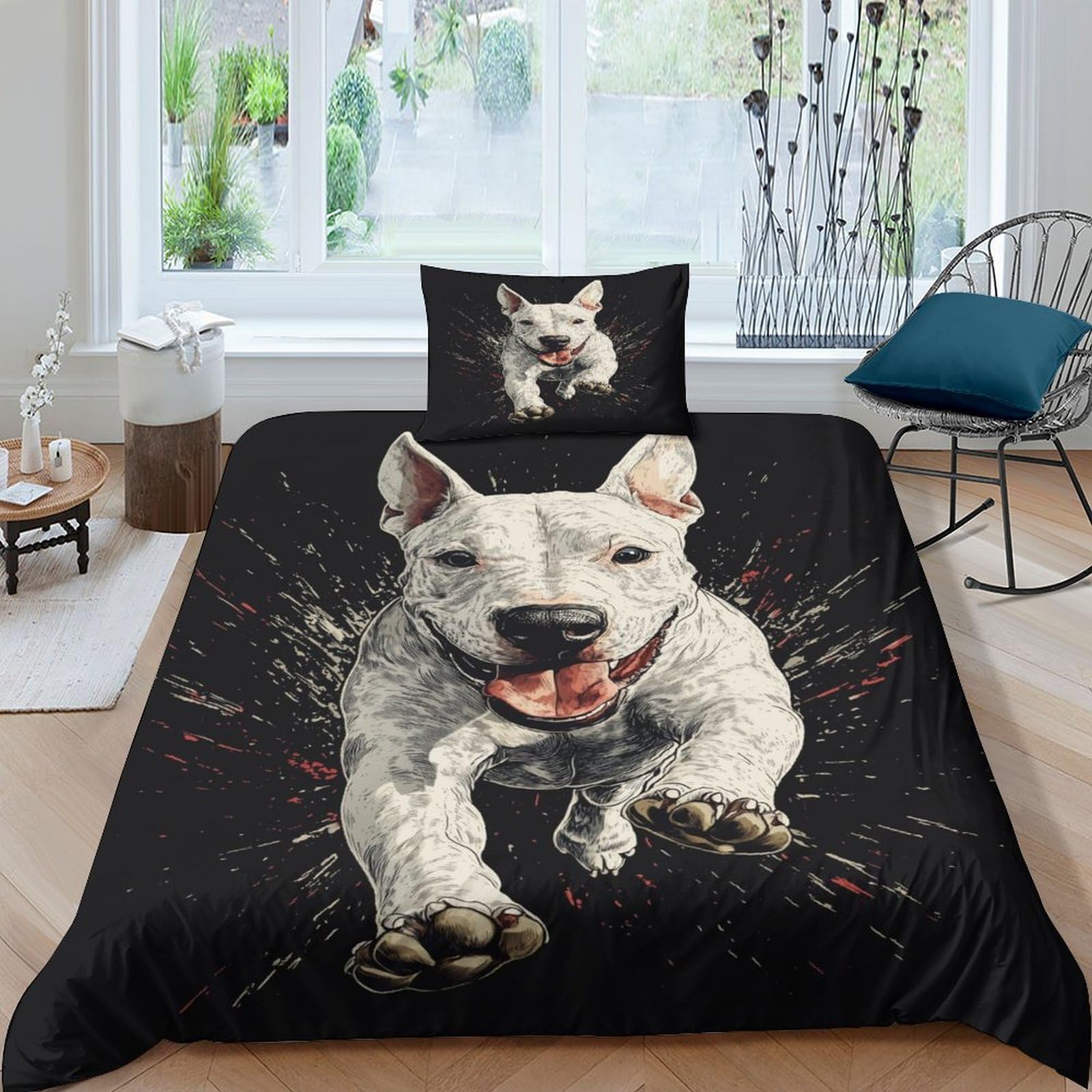 RIAVBAODG 3D Bull Terrier Printing Duvet Cover Set Bulldog Quilt Cover Hidden Zipper 3 Pcs Bedding Set for Kids Girls Teens with Pillowcase Single（135x200cm）