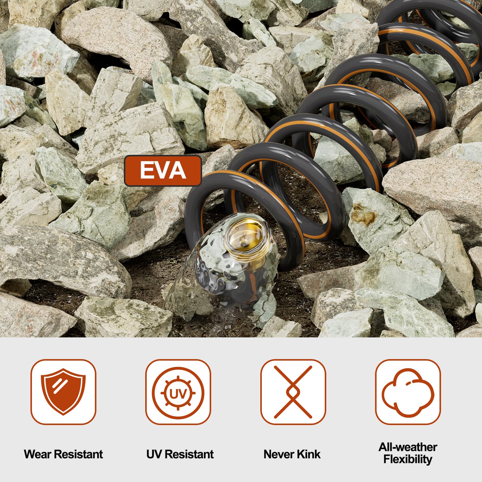 Garden Hose 50 ft, Coil Hose with 10-Pattern Spray Nozzle, Flexible Garden Hose with 3/4" Fittings, Lightweight and No Kink Water Hose, Retractable Collapsible Boat Hose for RV, Yard, Outdoor Watering