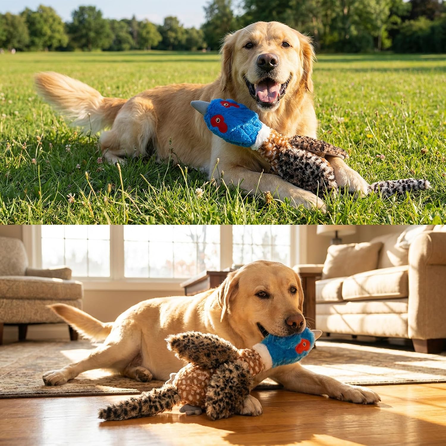 24” Jumbo Quilted Duck Dog Toy – Durable Tie-Dye Plush Bird with Double Squeakers & Crinkle Sound, No Stuffing Interactive Toy for Medium & Large Dogs