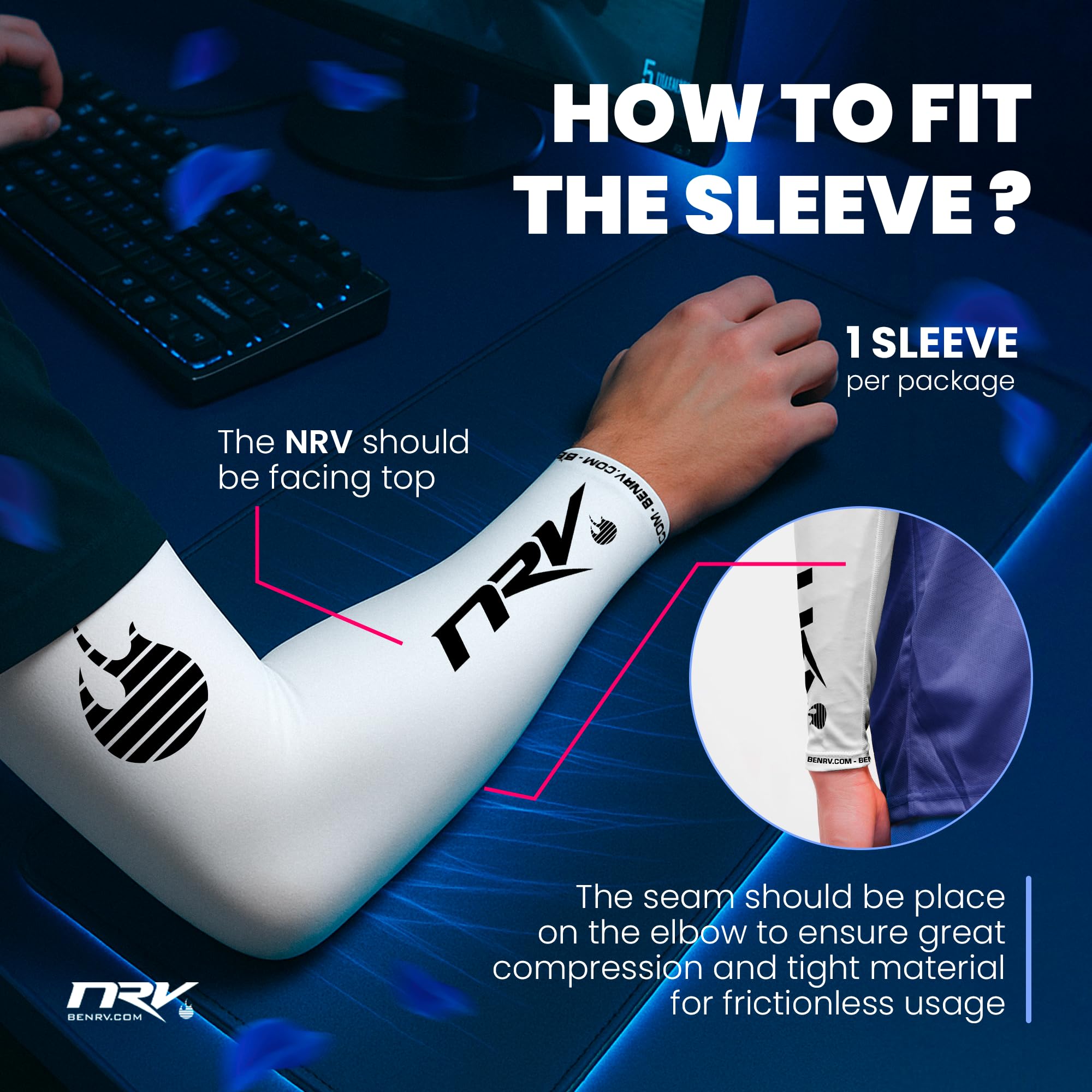 NRV Polsino di compressione Gaming Esport (Performance Edition) – Ottimizza il tuo gioco con comfort e stile – Progettato da giocatori professionisti – durevole, traspirante e senza attrito