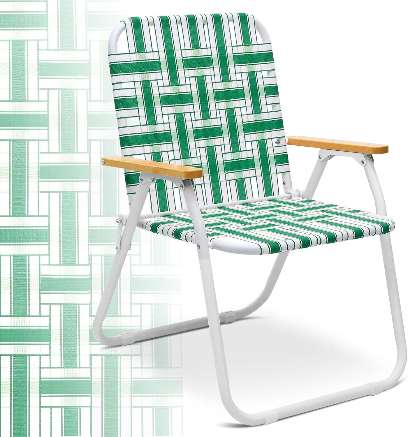 Sekey Camping Chair, Beach Chair for Adults with Highback, Folding Lawn Chair with Webbed Airflow Mesh, Patio Chair with Rust-Proof Coating, Webbed Lawn Chair for Outdoor, Fishing, Backyard, Green