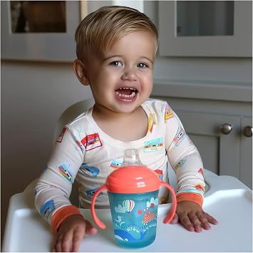 Nuby 2 Pack Baby Soft Spout Tumbler with Hygienic Lid | Set of 2 Aqua Travel & Blue Cars or Aqua Ocean & Pink Animals | 240ml | 4+ Months | 2 Pack
