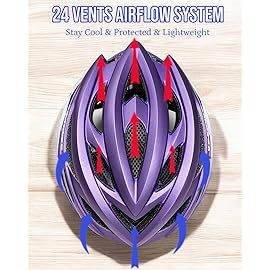 KINGBIKE Bike Helmet for Adult Men Women Youth Road Commute Mountain Cycling Helmets with USB Rechargeable Tail Light Replaceable Inner Pads and Visors Lightweight (Purple White, L)