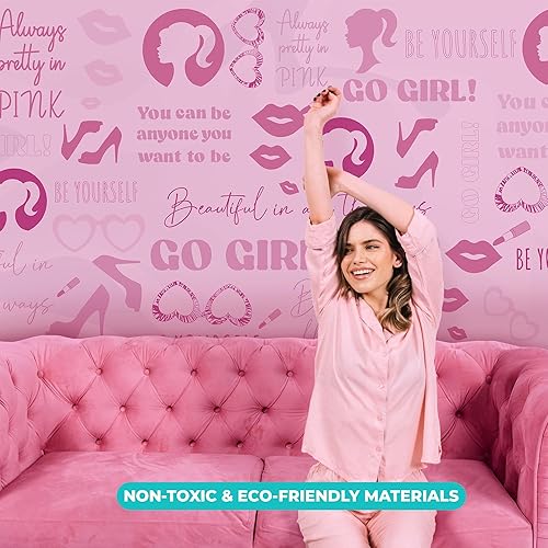 Miniatura 5 de EGD Papel tapiz para despegar y pegar para decoración de habitación rosa, papel tapiz rosa Premiun para habitación de niñas, decoración estética de