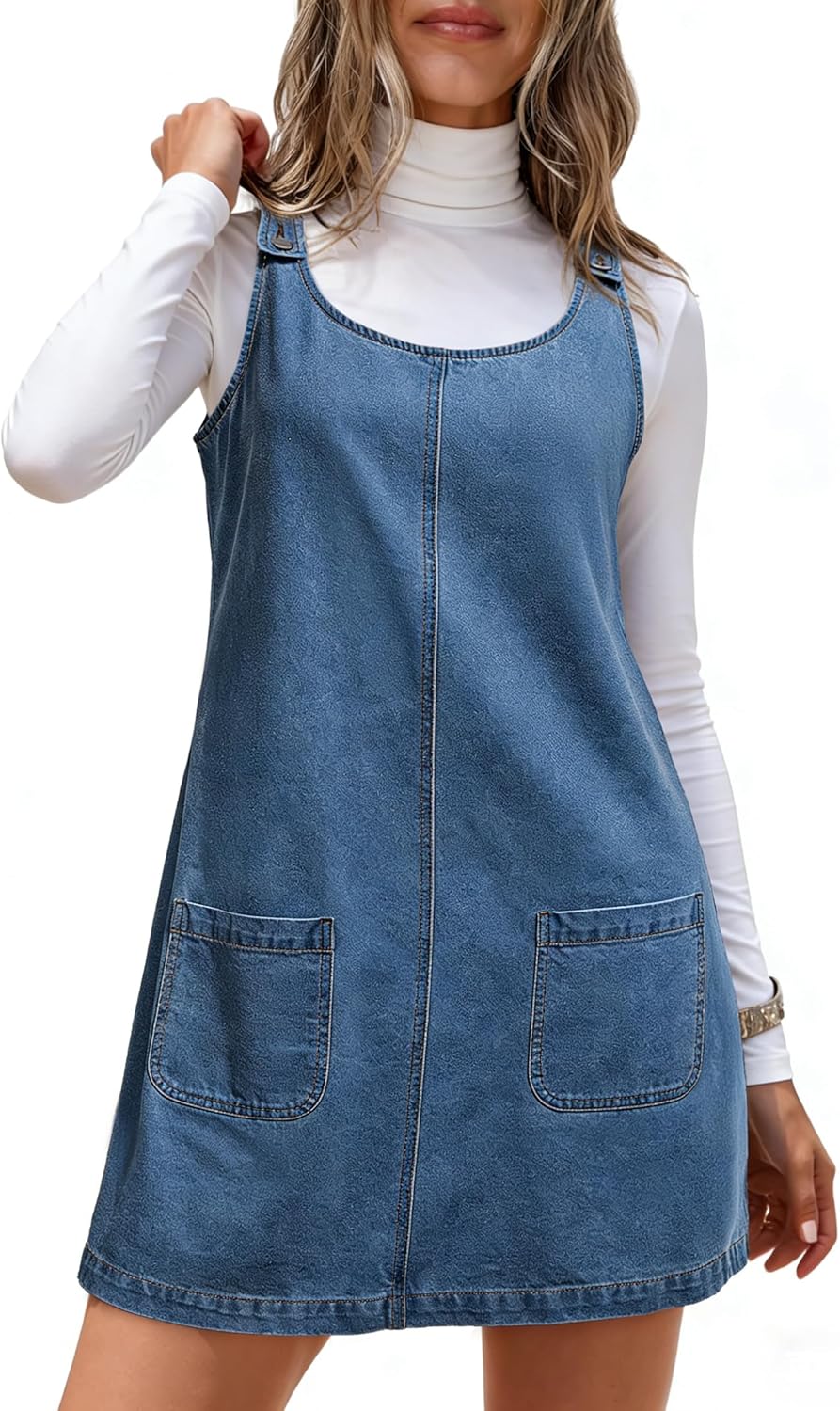 Dokotoo Womens Sleeveless Casual Denim Dress Western Cowgirl Outfits Jean Overall Dress with Pockets