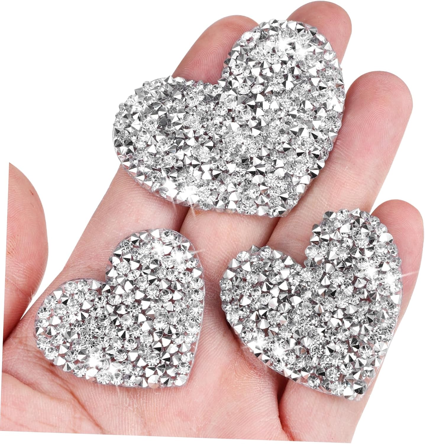 HOMSFOU 30Pcs Heart Shaped Rhinestone Decorative Patches for Clothes Bags Cute Iron Appliques Sparkling Craft Embellishments for DIY