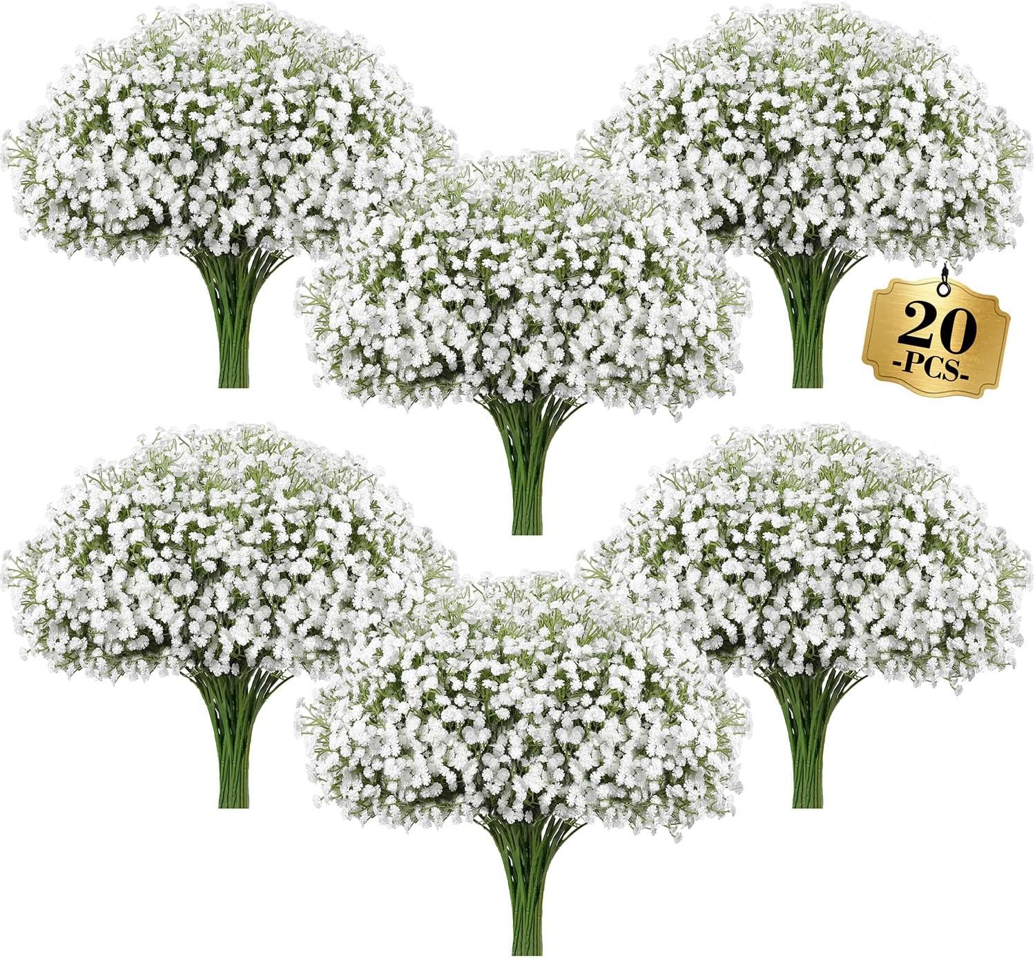 Babys Breath Artificial Flowers Bulk 20Pcs, Real Touch Faux Flower Flores Fake Babies Breath Long Stem for Tall Vase, White Bridal Bouquet, Wedding Reception Decor, Indoor Home Party Floral Decoration - Image 1 of 8