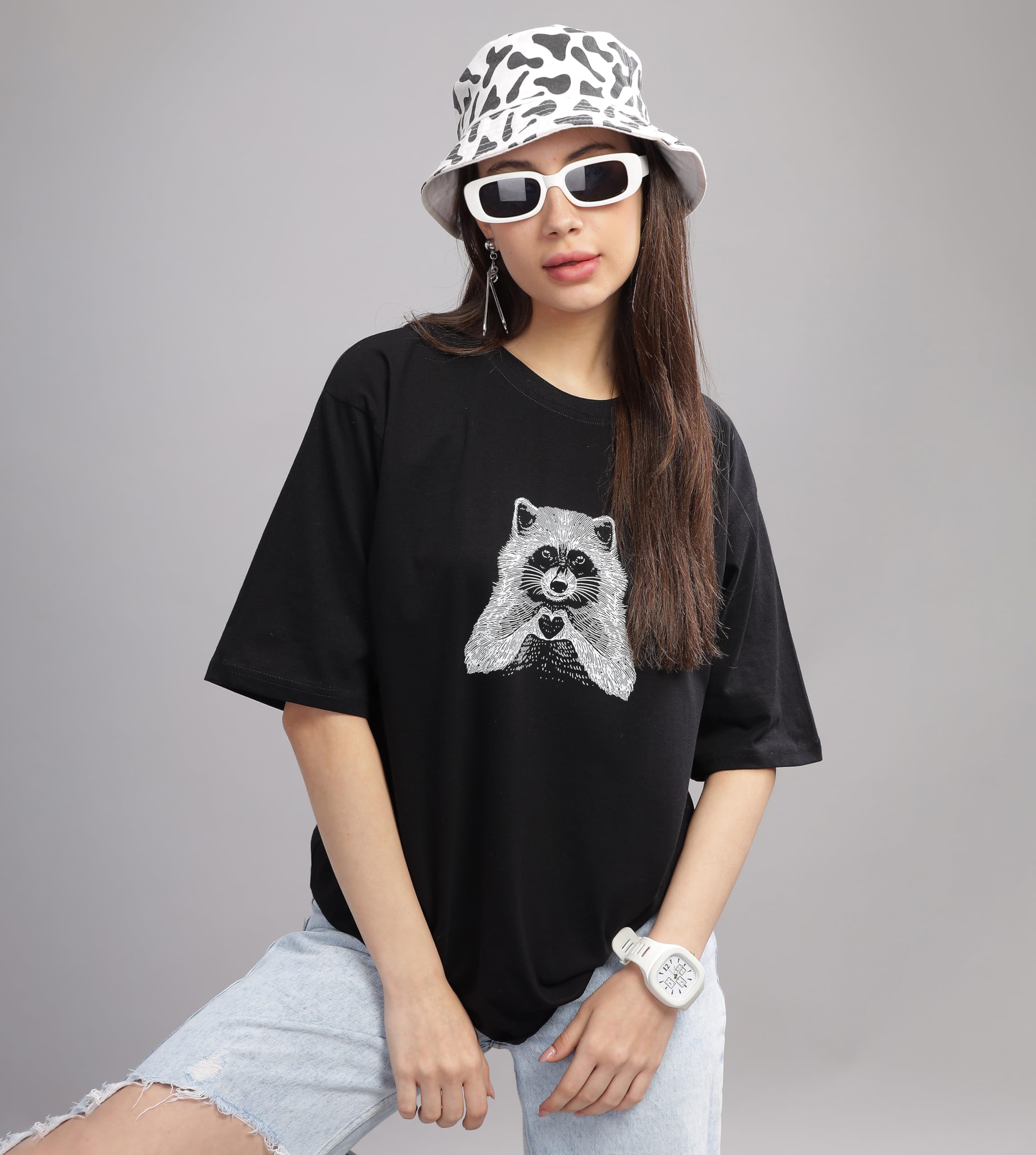 KYDA - Camiseta estampada para mujer, 100 % algodón puro, con hombros caídos y hombros caídos