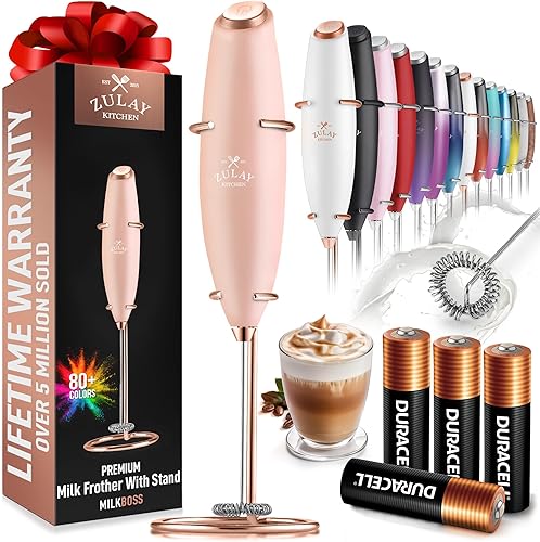 Vista 115 de Zulay Milk Boss Espumador de leche potente manual, hace espuma para latte, batidor para mezclar bebidas, café, miniespumador para capuchino, frappé
