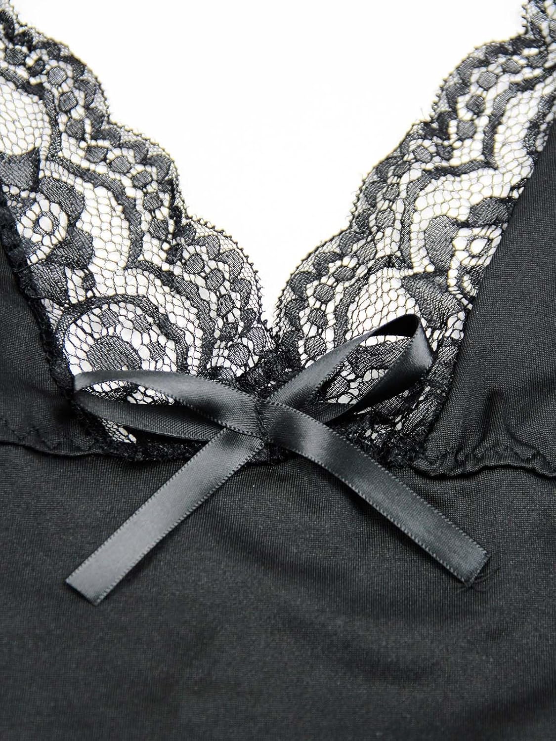 High Split Lingerie for Women Sexy Floral Slip Dress Lace Deep V Lingerie Nightgown Cute Set (Black, Medium)