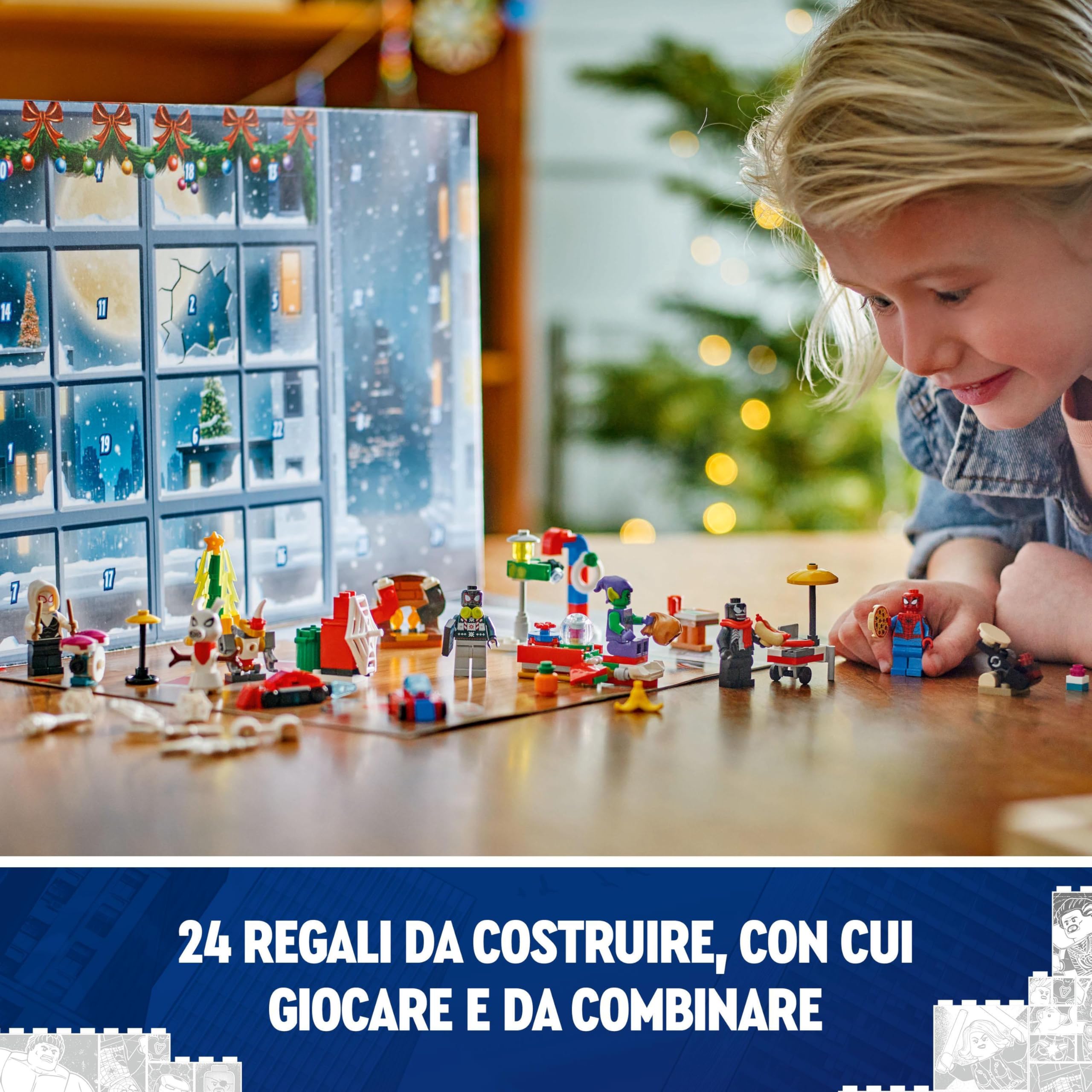 LEGO Marvel Calendario dell’Avvento 2024 Spider-Man, Giocattolo con Minifigure dei Supereroi e Modellini da Costruire, Gioco di Ruolo per Bambini e Bambine da 7 Anni in su, Idea Regalo di Natale 76293