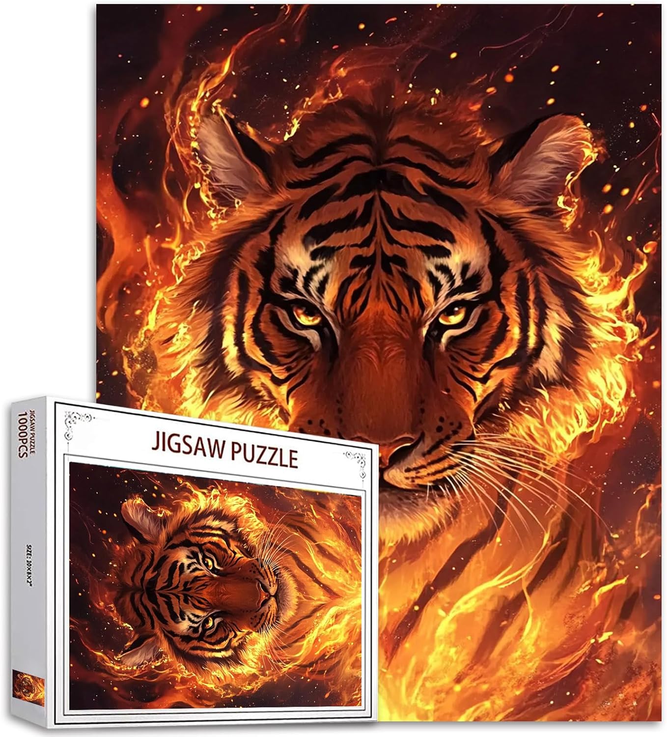 Fire Animal 1000 Piece Jigsaw Puzzles for Adults Lion with Red Flame Jigsaw Puzzle Forest Wildlife 000 Pieces Puzzles Game Living Room Wall Decor DIY Craft Abstract Puzzle Art Gift (Colorful)