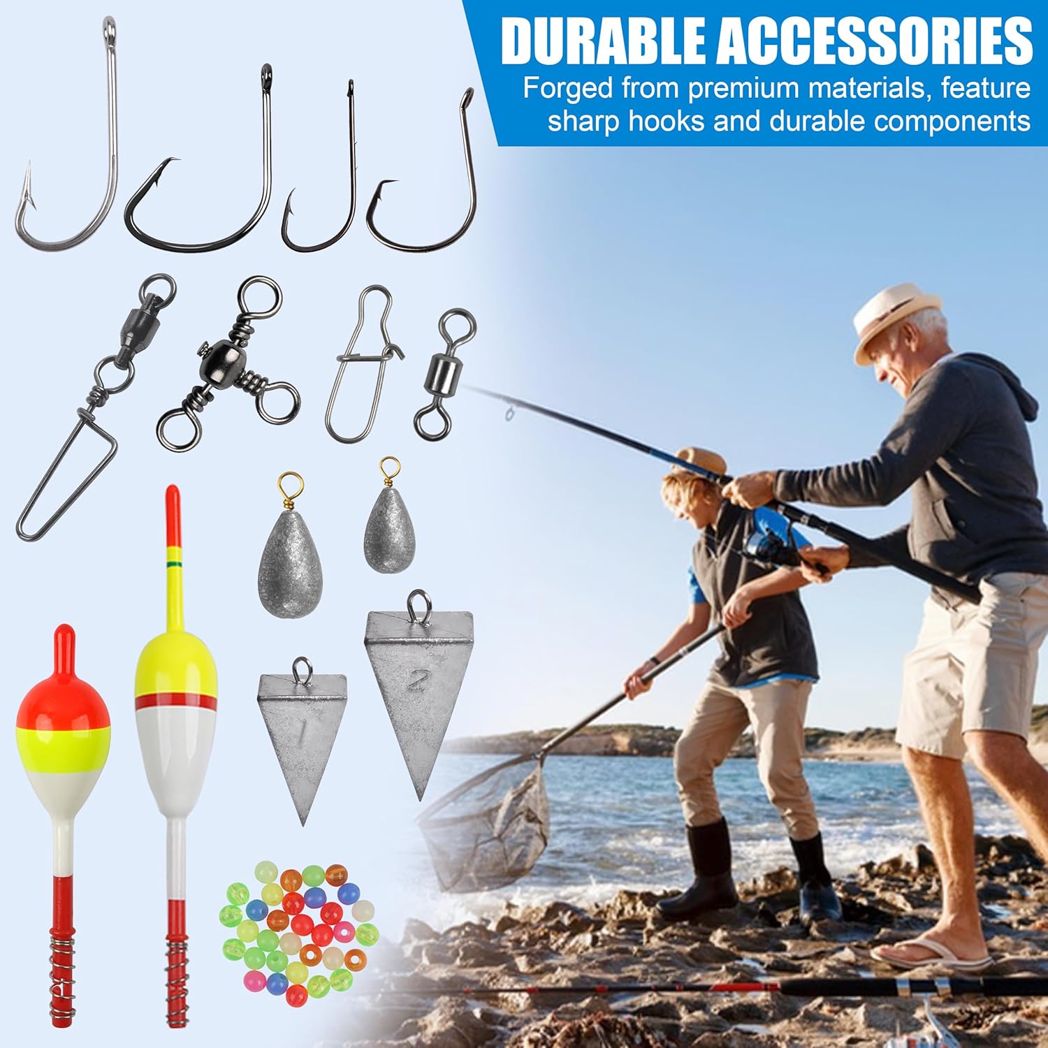 Saltwater Fishing Tackle Box, 212pcs Surf Fishing Gear Kit Saltwater Lures Bait Rigs Bucktail Jigs Spoon Crankbait Pyramid Sinkers Hooks Swivels, Perfect Fishermen Gifts