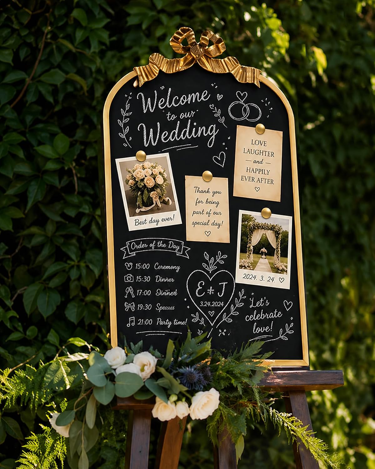 Large Vintage Arch Chalkboard, 19" x 32", Copper Frame with Bow