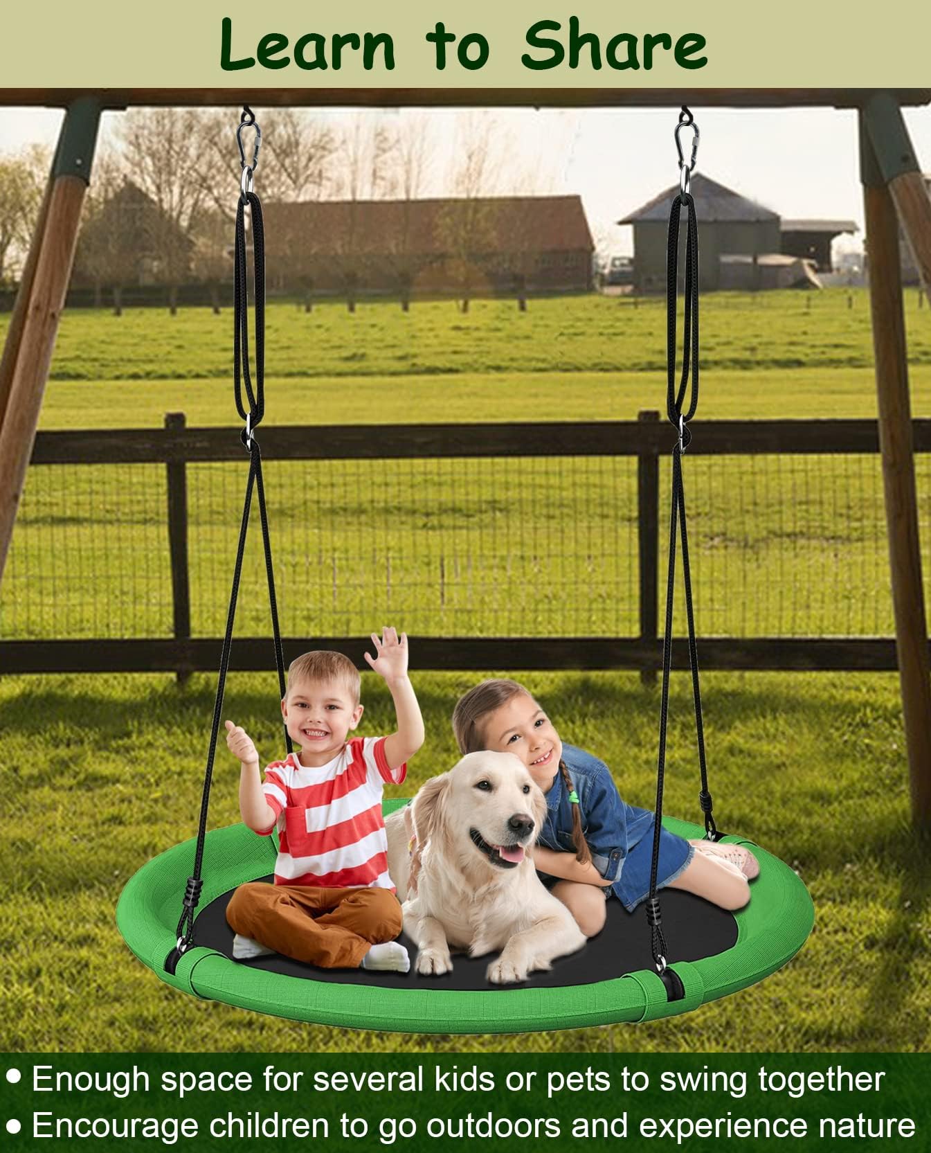 Koutemie Set altalena per albero da 102 cm, altalena regolabile da giardino per bambini e adulti, altalena per parco giochi all'aperto, verde e nero