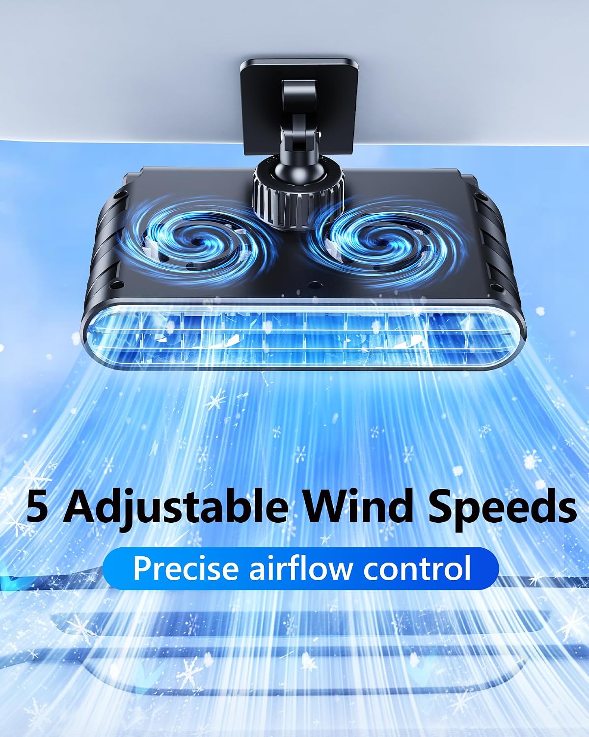 Car Clip on Fan for Sun Visor, 3000mAh Rechargeable Battery Powered Usb Fans That Blow Cold Air, Portable Car Cooling Fan for Cars without Ac, for Vehicle, Van, Suv, Rv, Truck, Black